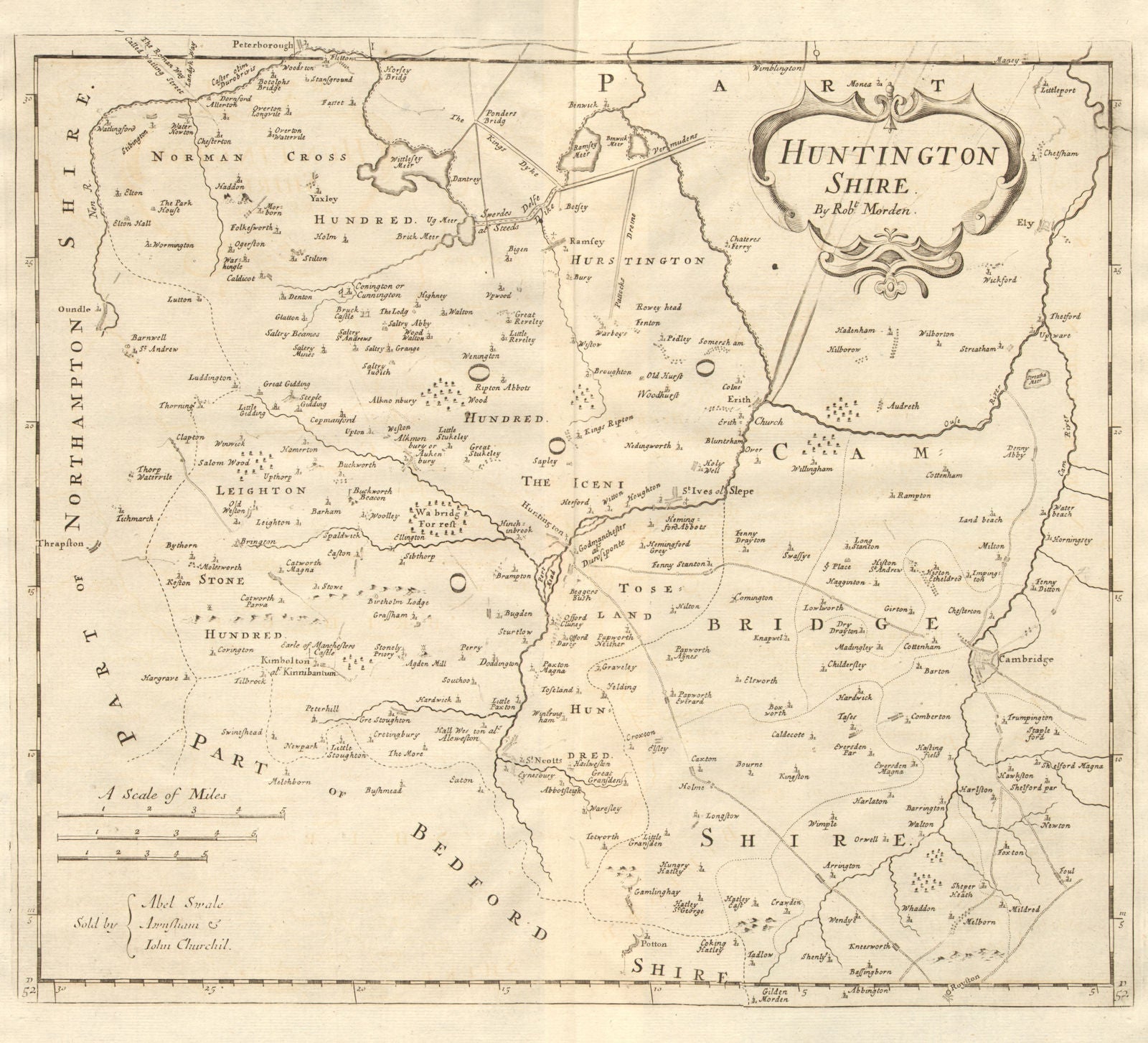 Huntingdonshire.'HUNTINGTON SHIRE' by ROBERT MORDEN.Camden's Britannia 1772 map